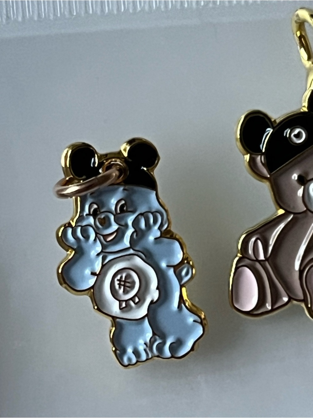 Gold-Trim Disney Inspired Teddy Bear Charm Set of Three - Pink, Brown, Blue - Picture 2 of 4